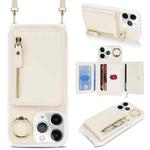 For iPhone 11 Pro Max Crossbody Zipper Wallet Ring Holder Litchi Leather Phone Case(Apricot)