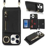 For iPhone 11 Pro Max Crossbody Zipper Wallet Ring Holder Litchi Leather Phone Case(Black)