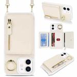 For iPhone 12 mini Crossbody Zipper Wallet Ring Holder Litchi Leather Phone Case(Apricot)