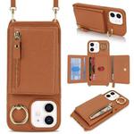 For iPhone 12 mini Crossbody Zipper Wallet Ring Holder Litchi Leather Phone Case(Brown)