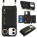 For iPhone 12 mini Crossbody Zipper Wallet Ring Holder Litchi Leather Phone Case(Black)