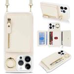 For iPhone 12 / 12 Pro Crossbody Zipper Wallet Ring Holder Litchi Leather Phone Case(Apricot)