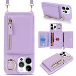 For iPhone 13 Pro Max / 12 Pro Max Crossbody Zipper Wallet Ring Holder Litchi Leather Phone Case(Purple)