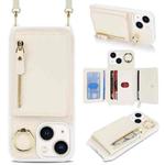 For iPhone 13 mini Crossbody Zipper Wallet Ring Holder Litchi Leather Phone Case(Apricot)