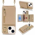 For iPhone 13 mini Crossbody Zipper Wallet Ring Holder Litchi Leather Phone Case(Rose Gold)