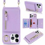 For iPhone 13 Pro Crossbody Zipper Wallet Ring Holder Litchi Leather Phone Case(Purple)