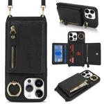 For iPhone 13 Pro Crossbody Zipper Wallet Ring Holder Litchi Leather Phone Case(Black)