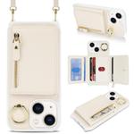 For iPhone 14 / 13 Crossbody Zipper Wallet Ring Holder Litchi Leather Phone Case(Apricot)