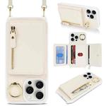 For iPhone 15 Pro Max Crossbody Zipper Wallet Ring Holder Litchi Leather Phone Case(Apricot)