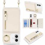 For iPhone 16 Crossbody Zipper Wallet Ring Holder Litchi Leather Phone Case(Apricot)