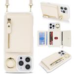 For iPhone 16 Pro Crossbody Zipper Wallet Ring Holder Litchi Leather Phone Case(Apricot)