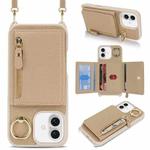 For iPhone 16 Plus Crossbody Zipper Wallet Ring Holder Litchi Leather Phone Case(Rose Gold)