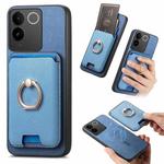 For vivo S20 Retro Cross Leather Ring Vertical Insert Card Bag MagSafe Phone Case(Blue)