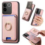 For vivo S20 Retro Cross Leather Ring Vertical Insert Card Bag MagSafe Phone Case(Pink)