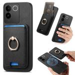 For vivo S20 Retro Cross Leather Ring Vertical Insert Card Bag MagSafe Phone Case(Black)