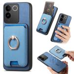 For vivo S20 Pro Retro Cross Leather Ring Vertical Insert Card Bag MagSafe Phone Case(Blue)