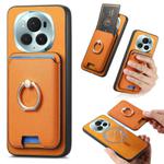 For Honor Magic6 Pro 5G Retro Cross Leather Ring Vertical Insert Card Bag MagSafe Phone Case(Yellow)