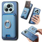 For Honor Magic6 Pro 5G Retro Cross Leather Ring Vertical Insert Card Bag MagSafe Phone Case(Blue)