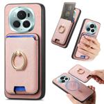 For Honor Magic6 Pro 5G Retro Cross Leather Ring Vertical Insert Card Bag MagSafe Phone Case(Pink)