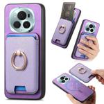 For Honor Magic6 Pro 5G Retro Cross Leather Ring Vertical Insert Card Bag MagSafe Phone Case(Purple)