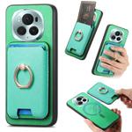 For Honor Magic6 Pro 5G Retro Cross Leather Ring Vertical Insert Card Bag MagSafe Phone Case(Green)