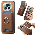 For Honor Magic6 Pro 5G Retro Cross Leather Ring Vertical Insert Card Bag MagSafe Phone Case(Brown)