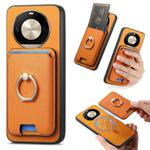 For Honor X50 Pro 5G Retro Cross Leather Ring Vertical Insert Card Bag MagSafe Phone Case(Yellow)