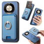 For Honor X50 Pro 5G Retro Cross Leather Ring Vertical Insert Card Bag MagSafe Phone Case(Blue)