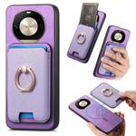 For Honor X50 Pro 5G Retro Cross Leather Ring Vertical Insert Card Bag MagSafe Phone Case(Purple)