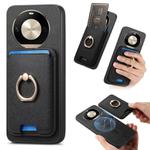For Honor X50 Pro 5G Retro Cross Leather Ring Vertical Insert Card Bag MagSafe Phone Case(Black)