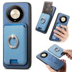 For Honor X9b / Magic6 Lite Retro Cross Leather Ring Vertical Insert Card Bag MagSafe Phone Case(Blue)