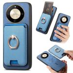 For Honor X50 Retro Cross Leather Ring Vertical Insert Card Bag MagSafe Phone Case(Blue)