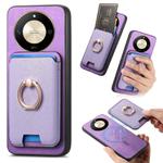 For Honor X50 Retro Cross Leather Ring Vertical Insert Card Bag MagSafe Phone Case(Purple)