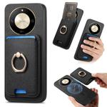 For Honor X50 Retro Cross Leather Ring Vertical Insert Card Bag MagSafe Phone Case(Black)