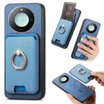 For Honor X60 5G Retro Cross Leather Ring Vertical Insert Card Bag MagSafe Phone Case(Blue)