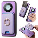 For Honor X60 5G Retro Cross Leather Ring Vertical Insert Card Bag MagSafe Phone Case(Purple)