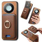 For Honor X60 5G Retro Cross Leather Ring Vertical Insert Card Bag MagSafe Phone Case(Brown)