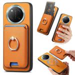 For Honor X60 Pro 5G Retro Cross Leather Ring Vertical Insert Card Bag MagSafe Phone Case(Yellow)
