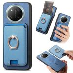 For Honor X60 Pro 5G Retro Cross Leather Ring Vertical Insert Card Bag MagSafe Phone Case(Blue)