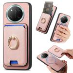 For Honor X60 Pro 5G Retro Cross Leather Ring Vertical Insert Card Bag MagSafe Phone Case(Pink)