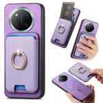 For Honor X60 Pro 5G Retro Cross Leather Ring Vertical Insert Card Bag MagSafe Phone Case(Purple)