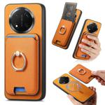 For Honor X9C Retro Cross Leather Ring Vertical Insert Card Bag MagSafe Phone Case(Yellow)