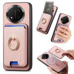 For Honor X9C Retro Cross Leather Ring Vertical Insert Card Bag MagSafe Phone Case(Pink)