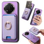 For Honor X9C Retro Cross Leather Ring Vertical Insert Card Bag MagSafe Phone Case(Purple)