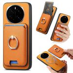 For Honor Magic7 Retro Cross Leather Ring Vertical Insert Card Bag MagSafe Phone Case(Yellow)
