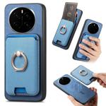 For Honor Magic7 Retro Cross Leather Ring Vertical Insert Card Bag MagSafe Phone Case(Blue)