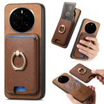 For Honor Magic7 Retro Cross Leather Ring Vertical Insert Card Bag MagSafe Phone Case(Brown)