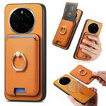 For Honor Magic7 Pro Retro Cross Leather Ring Vertical Insert Card Bag MagSafe Phone Case(Yellow)