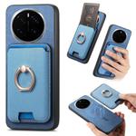 For Honor Magic7 Pro Retro Cross Leather Ring Vertical Insert Card Bag MagSafe Phone Case(Blue)