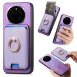 For Honor Magic7 Pro Retro Cross Leather Ring Vertical Insert Card Bag MagSafe Phone Case(Purple)